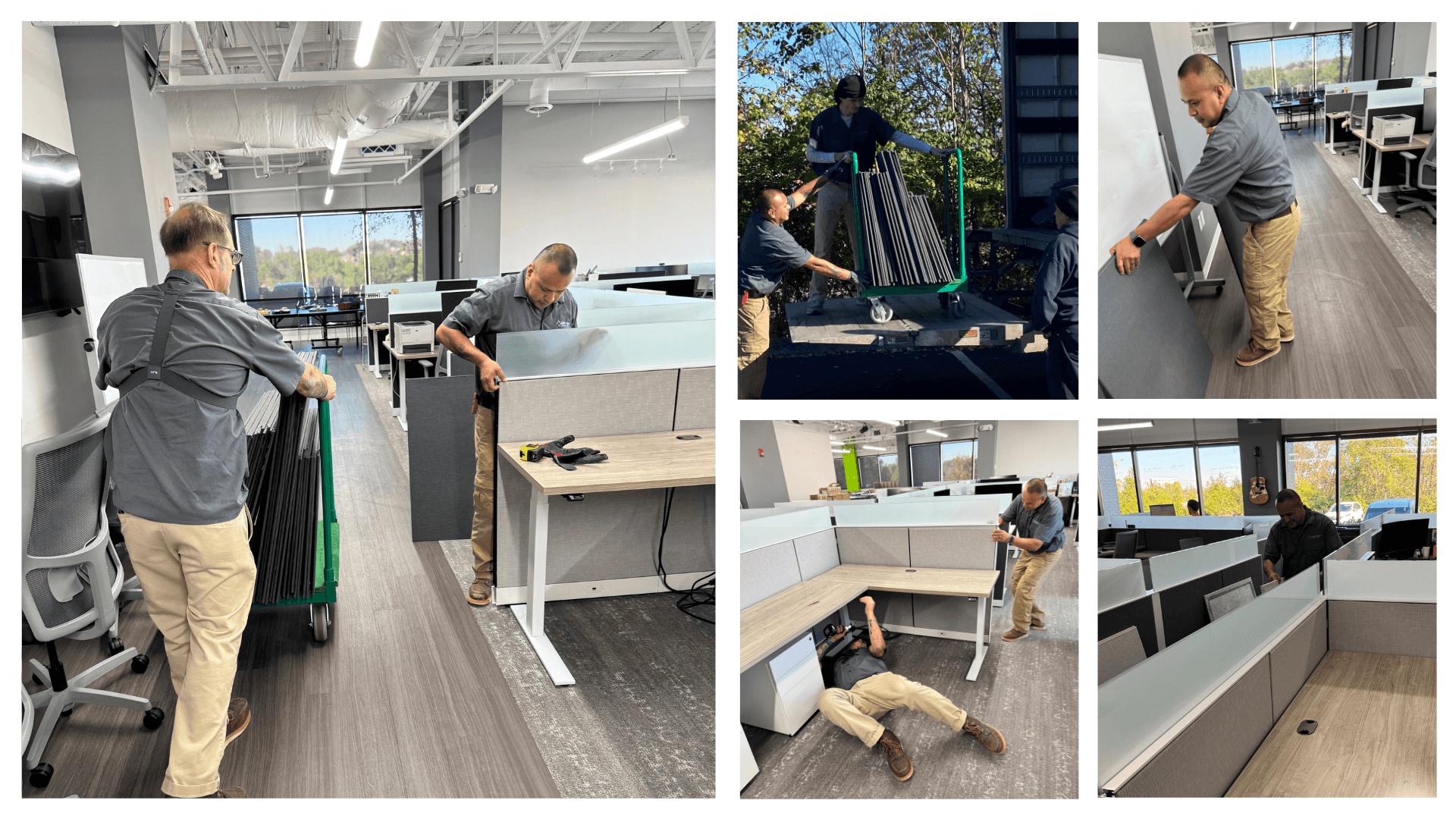 Last Mile crew installing whiteboards, mounting displays and assembling desks in Nashville offices